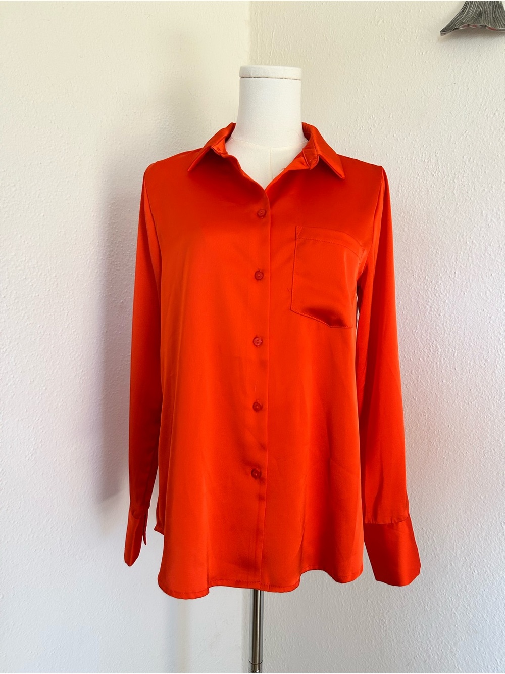 AQUA Satin Orange Button Up Blouse EUC Size Small